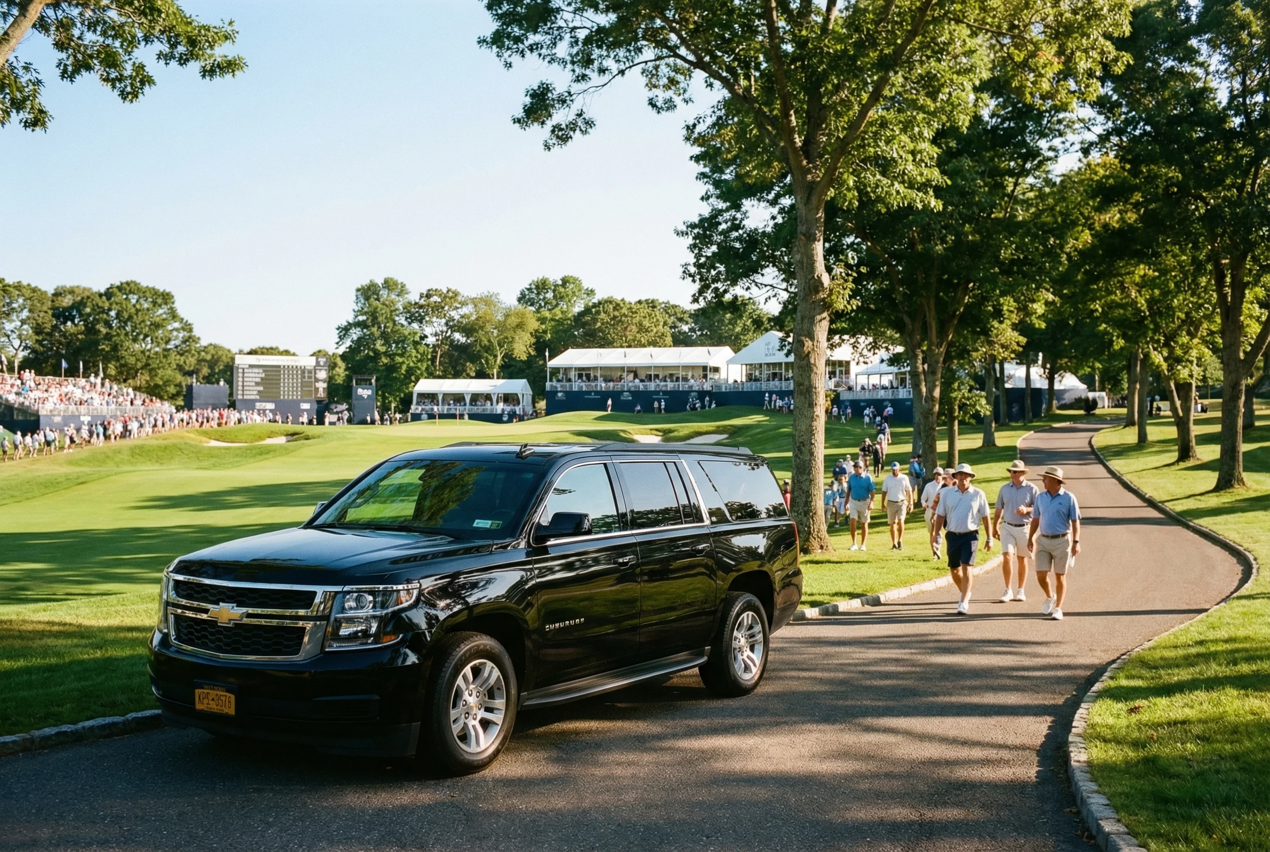 Chevrolet Suburban on the grounds at Shinnecock Hills during a tournament